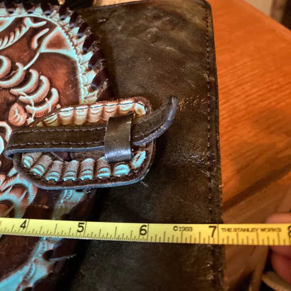 Purse, Leather, Indian Design, Turquoise & Brown, Patricia Nash Lanza Crossbody - Picture 14 of 16